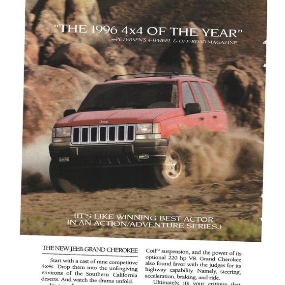 Jeep 4x4 of the Year 1996 Grand Cherokee 1990s Vintage Print Ad - Picture 2 of 2